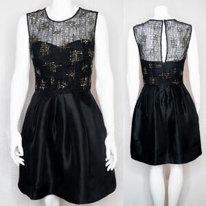 LELA ROSE Sleeveless Sequin Beaded Black Dupioni Silk Bustier Cocktail Dress 4